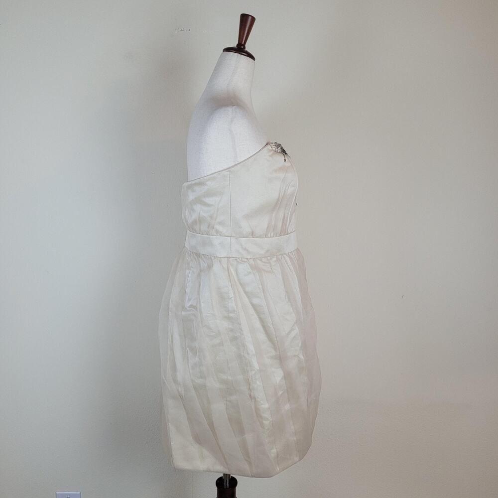 Badgley Mischka Dress‎ 14 Champagne Beaded Strapless Satin Bubble Hem Cocktail - Picture 3 of 13